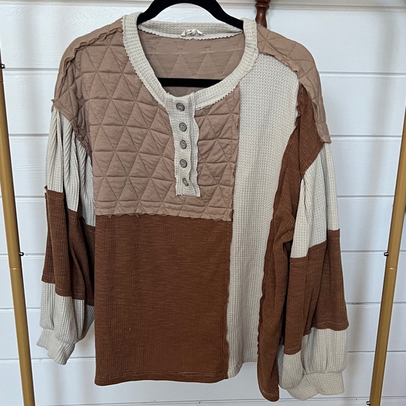 POL Sweaters - POL Patchwork Sweater in Brown and Cream